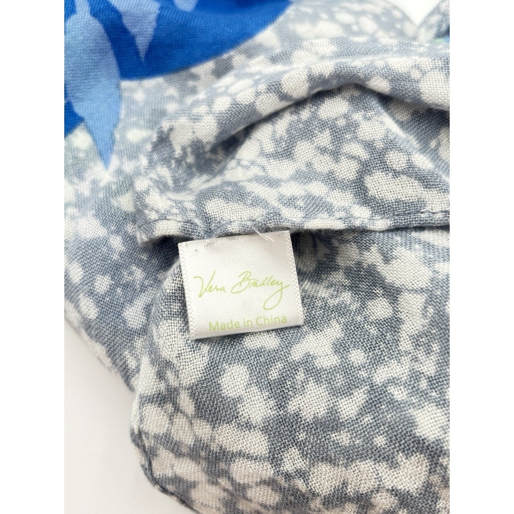 Vera Bradley Blue Green Floral Scarf Lightweight Rayon Wrap Shawl Boho Coastal - Picture 2 of 9